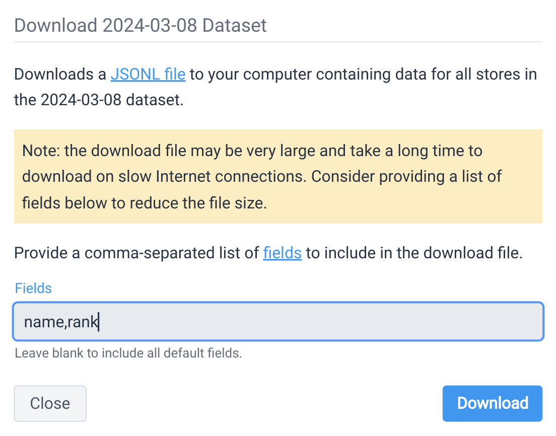 Historical dataset download