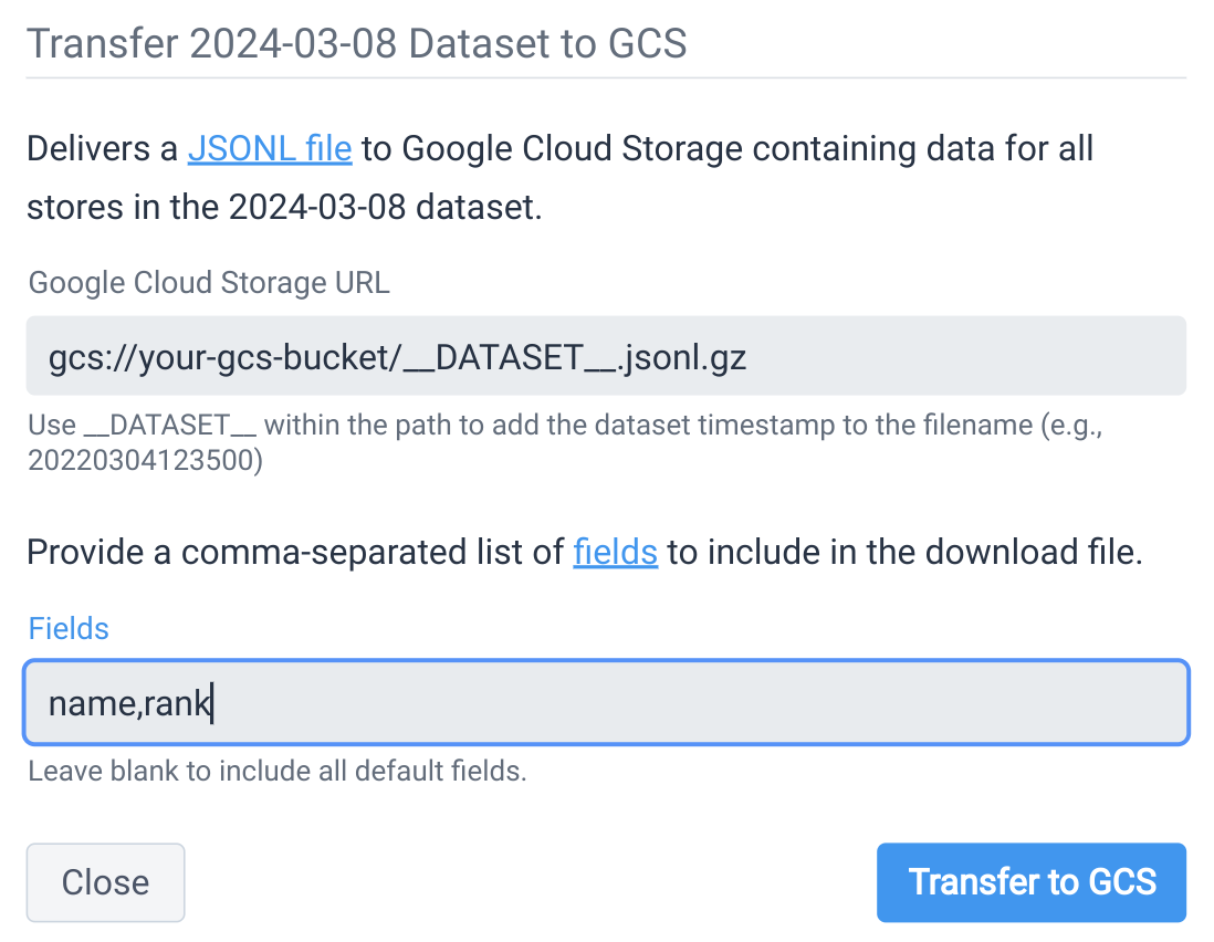 Transfer historical dataset to GCS